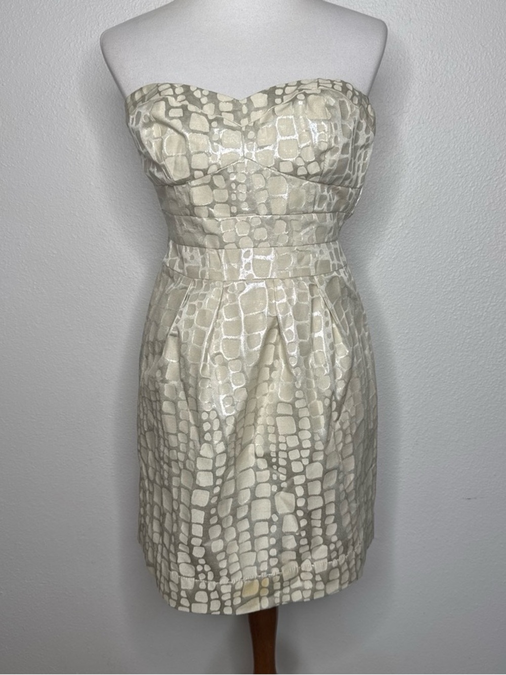 American Eagle Outfitters Strapless Cream Textured Party Dress